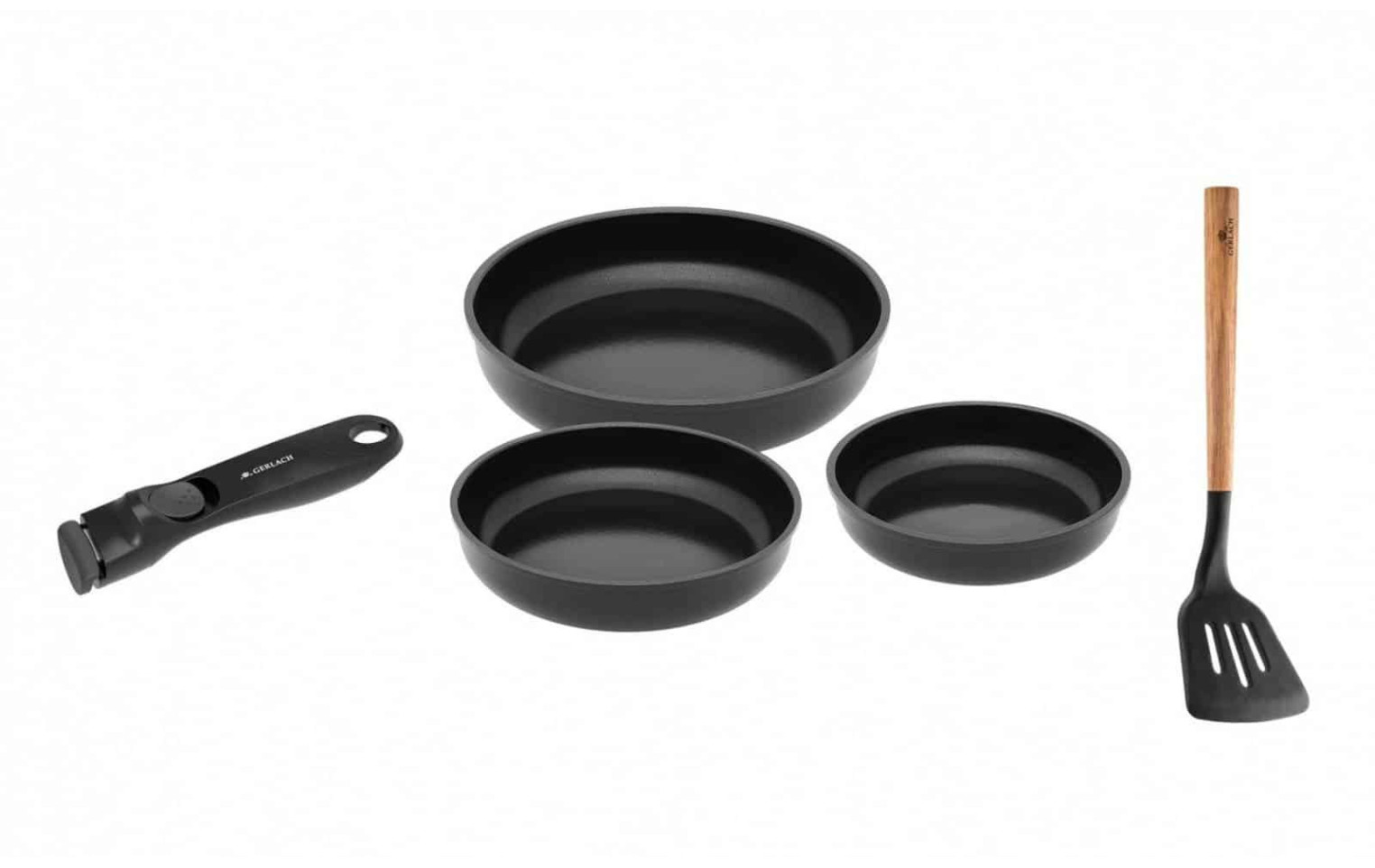 Zestaw patelni SMART 20/24/28 cm + rączka + łopatka z otworami