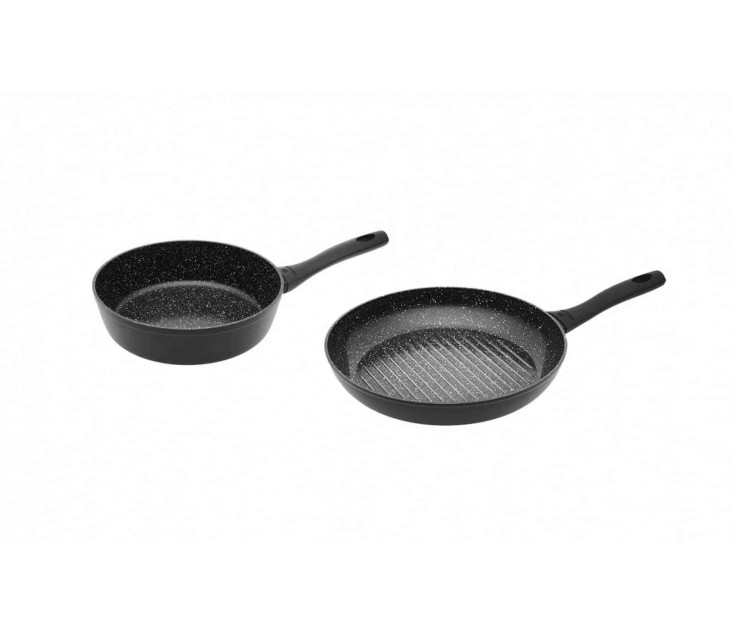Zestaw patelnia głęboka 24 cm + patelnia grillowa 28 cm GRANITEX