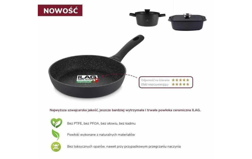 Zestaw patelnia głęboka 24 cm + patelnia grillowa 28 cm GRANITEX