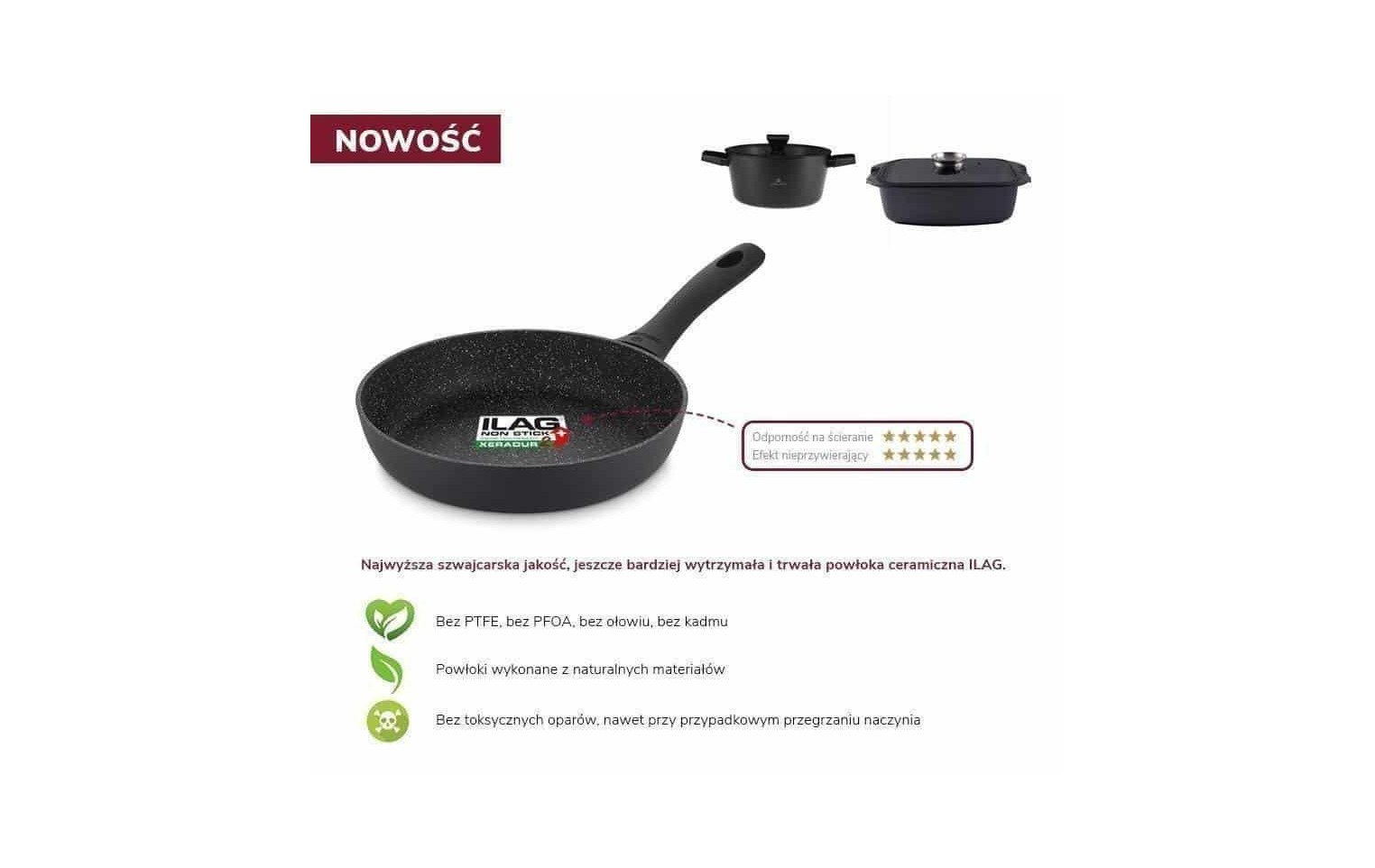 Zestaw patelnia głęboka 24 cm + patelnia grillowa 28 cm GRANITEX