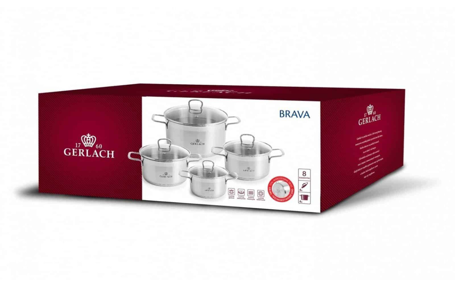 Zestaw garnków 8 el. BRAVA + 2x patelnie 24/28 cm