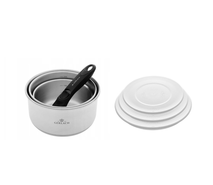 Zestaw garnków 4 el.  SMART STEEL + SMART pokrywki do przechowywania 16cm, 18cm, 20cm - białe