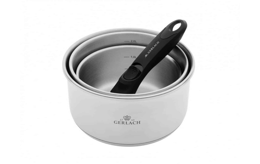 Zestaw garnków 4 el.  SMART STEEL + SMART pokrywka uniwersalna 16cm, 18cm, 20cm + pokrywki do przechowywania 3el. - białe