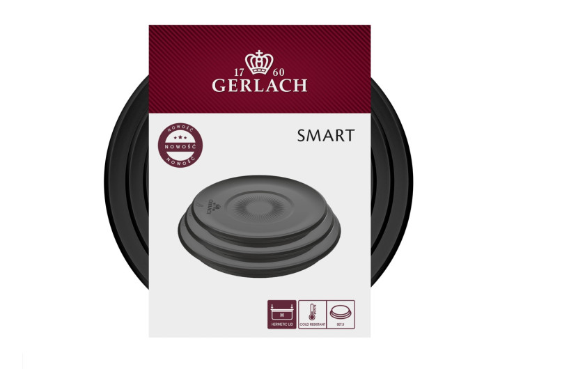 Zestaw garnków 4 el. SMART STEEL + SMART pokrywka uniwersalna 16cm, 18cm, 20cm + pokrywki do przechowywania 3el. - czarne