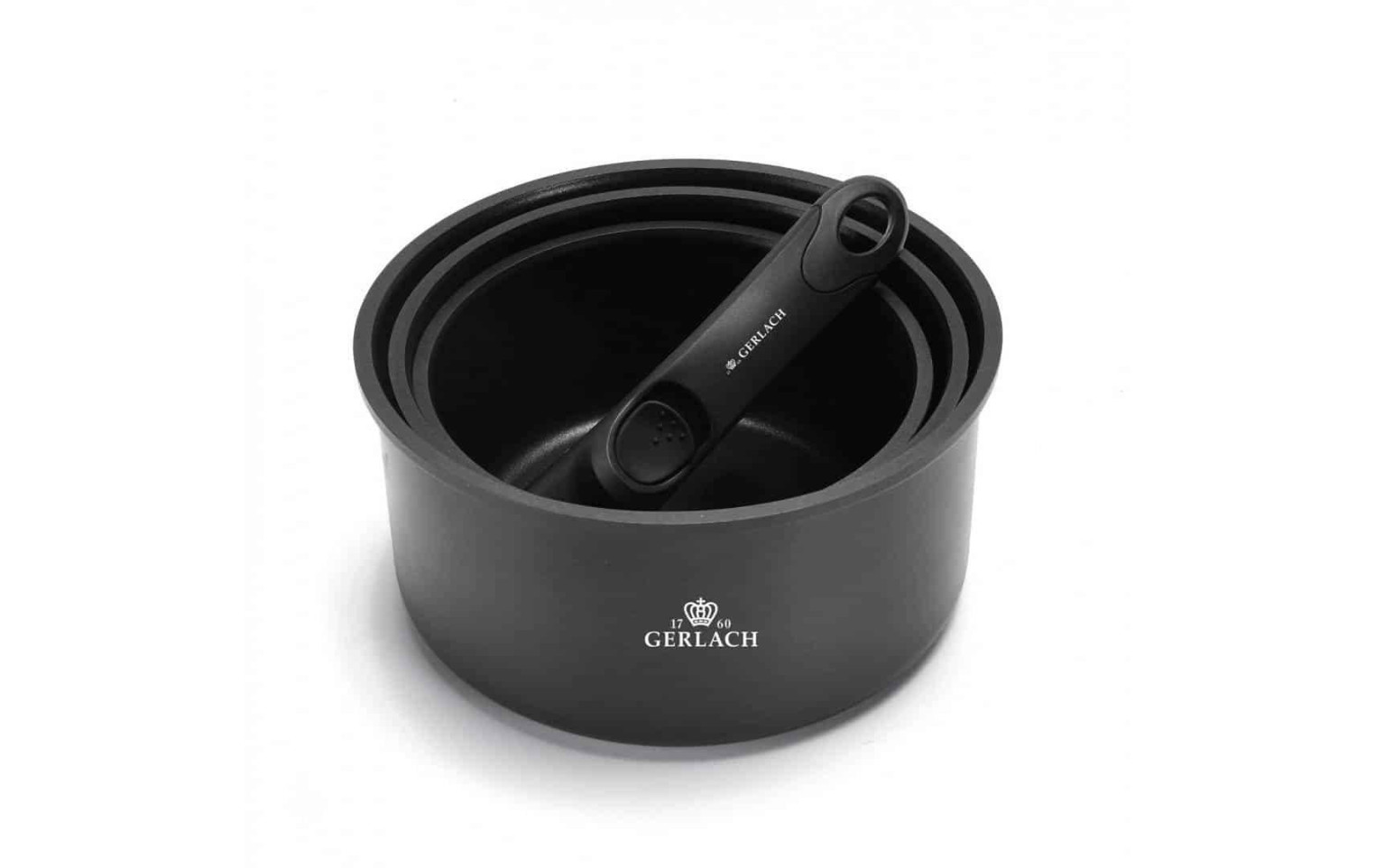 Zestaw garnków 4 el. SMART + SMART pokrywka uniwersalna 16cm, 18cm, 20cm + pokrywki do przechowywania 3el. - czarne