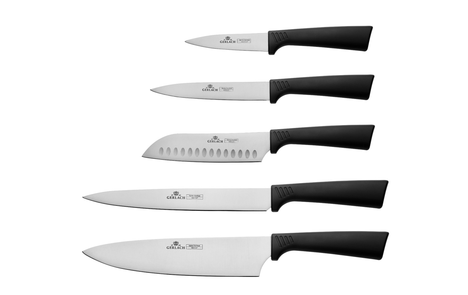 Zestaw noży w bloku SMART BLACK + SMART Ostrzałka Mini + Deska do krojenia dębowa NATUR 30x24 cm