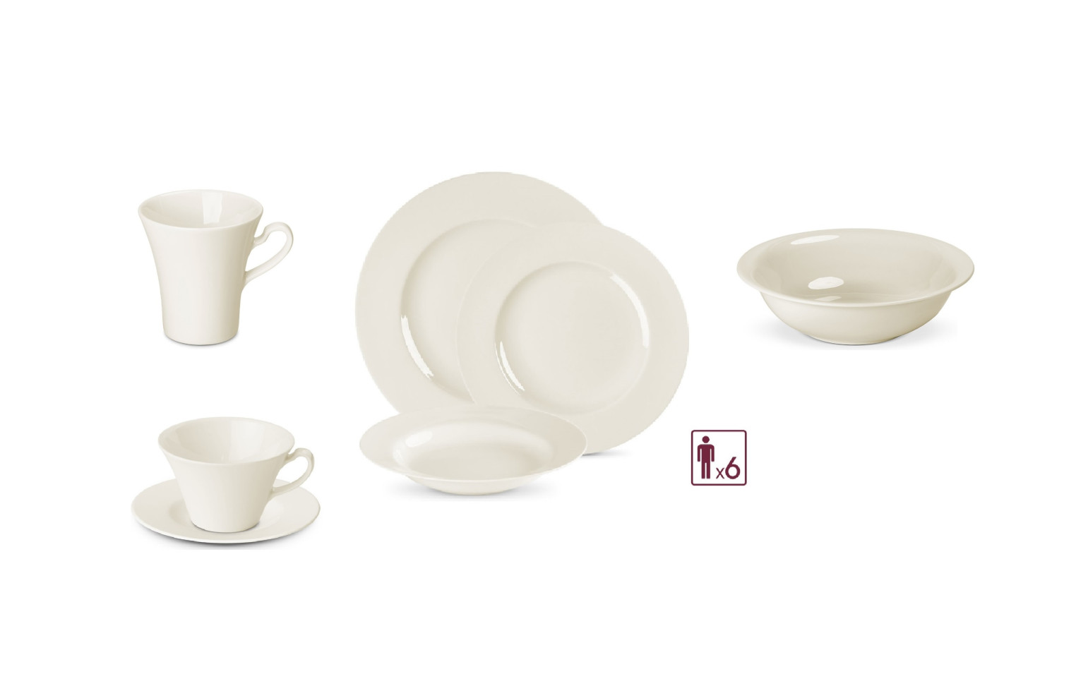 Serwis porcelanowy MUZA 38el. na 6os.: talerze obiadowe 18el.+ filiżanka ze spodkiem 12el. + kubek + salaterka