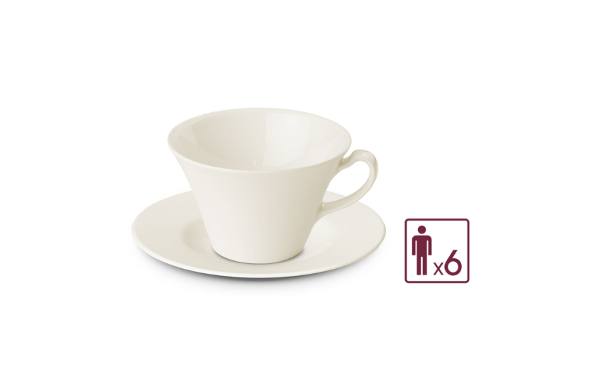 Serwis porcelanowy MUZA 38el. na 6os.: talerze obiadowe 18el.+ filiżanka ze spodkiem 12el. + kubek + salaterka