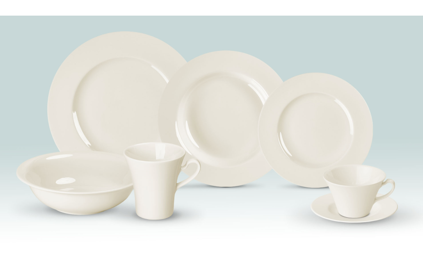 Serwis porcelanowy MUZA 38el. na 6os.: talerze obiadowe 18el.+ filiżanka ze spodkiem 12el. + kubek + salaterka