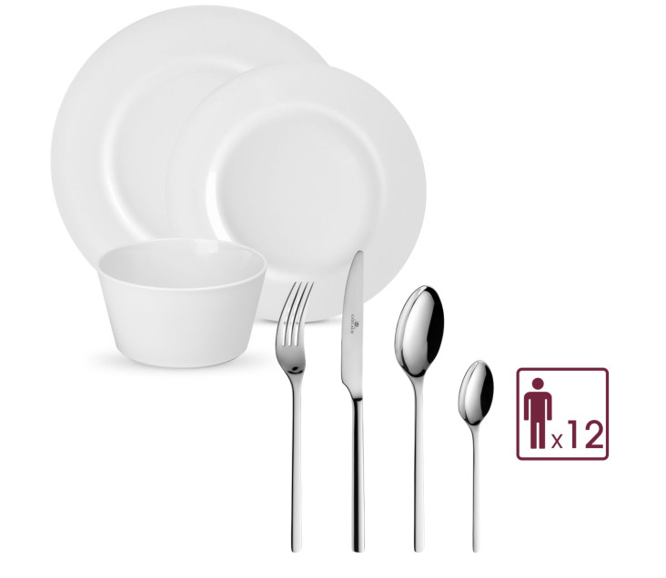Zestaw stołowy MODERN Kpl. talerzy obiadowych 36el./12os.Zestaw sztućców 2x 24 szt. połysk MODERN