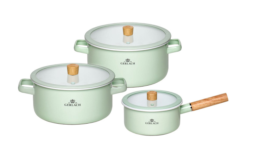 Zestaw garnków emaliowanych NATUR ENAMEL pastelowozielone 6 el.