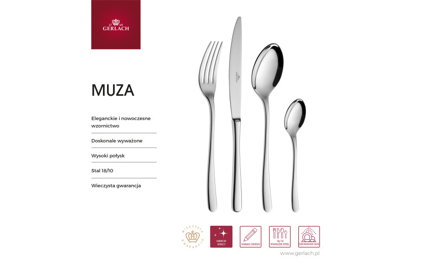 Zestaw sztućców dla 12 osób MUZA w walizce + blok noży LOFT + deska do krojenia NATUR