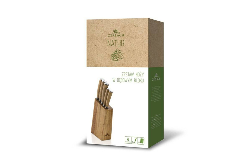 Zestaw noży w bloku + 2x garnek 24/28 cm + 3x patelnia 20/24/28cm NATUR