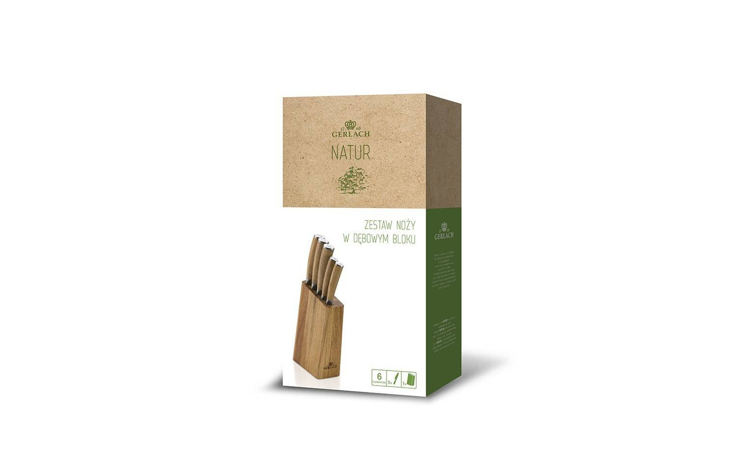 Zestaw noży w bloku + 2x garnki 24/28 cm + 3x patelnie NATUR